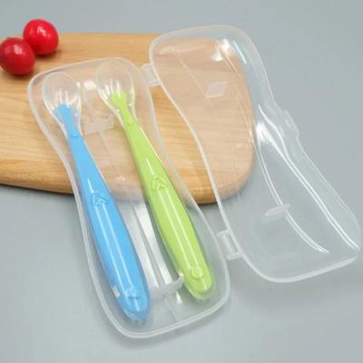 2Pcs Silicone Spoon Set Baby Learning To Eat Training Spoon Baby Silicone Soft Spoon PP Plastic Box Children's Tableware Box