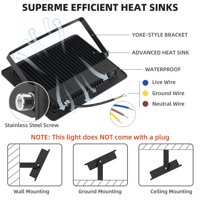 220V IP66 Waterproof Garden LED Spotlight 100W 50W 30W High Brightness LED Suitable for Outdoor Lighting in Garden Streets