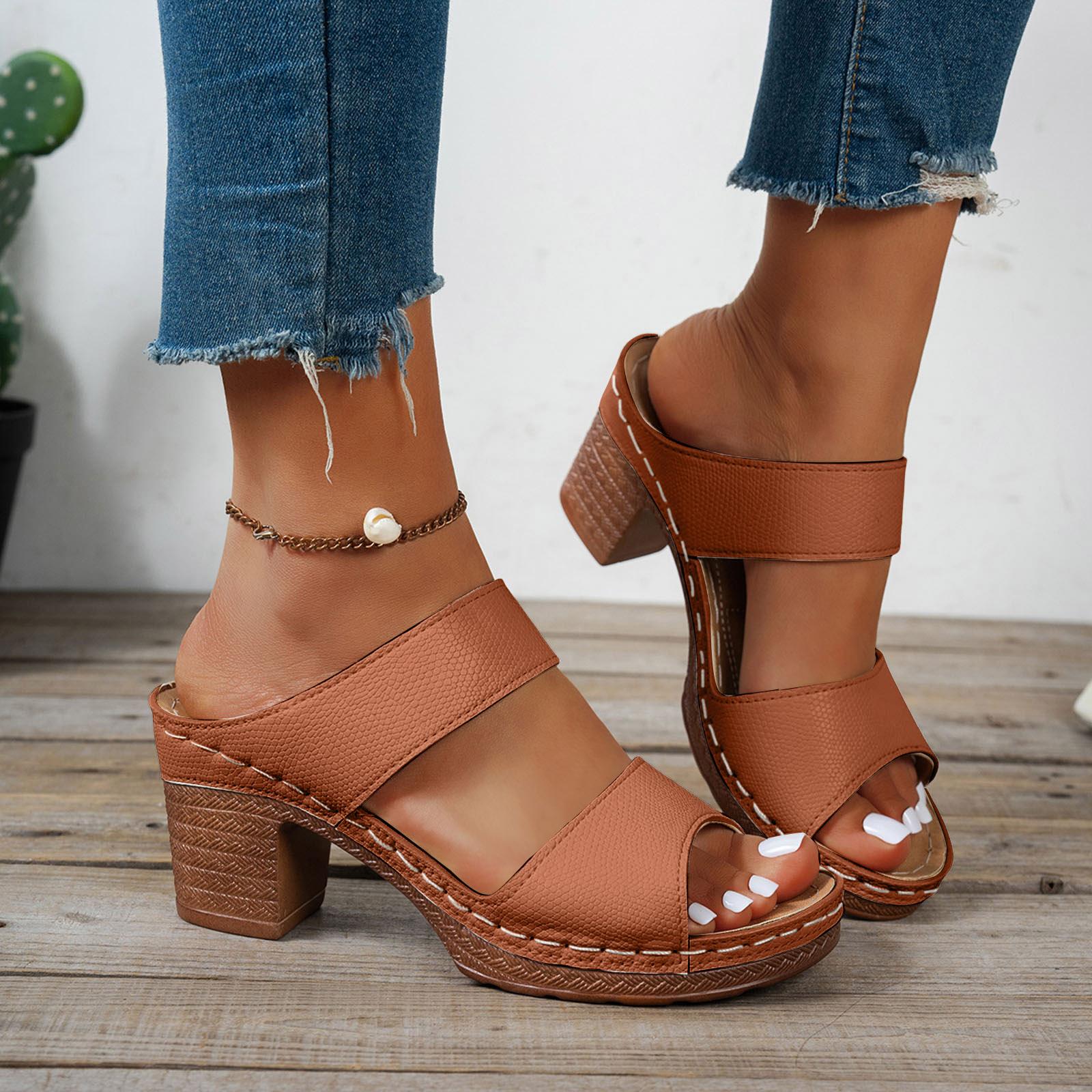 Носок На Каблуке Женская Обувь На Одной Лямке С Открытой Пяткой Кожаные Повседневные Сандалии Стельки Для Женщин Женские Сандалии С Закрытым Носком Размер 6 36 коричневый
