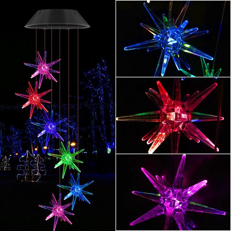 Solar Seven-Color Rose Wind Chime Lamp: Outdoor Courtyard Hanging Light for Halloween Decor