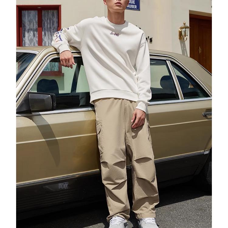 Li Ning CF Sport Fashion Series Solid Color Multi Pocket Straight Leg Casual Pants Men Pants AKXS407-2