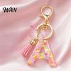 Pocket Keychain Pink Series Pendant, Sequins Heart Initial Letter Charm Key Chain with Everyday Carry Butterfly Tassel Design, A-Z Holder for