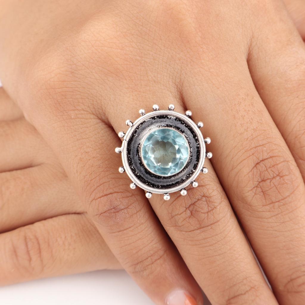 Sky Blue Topaz Gemstone 925 Sterling Silver Jewelry Handcrafted Engagement Ring RR-49-5