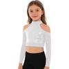Girls Shiny Sequins Crop Top Long Sleeve Back Neck Press Buttons Closure Dance Shirt