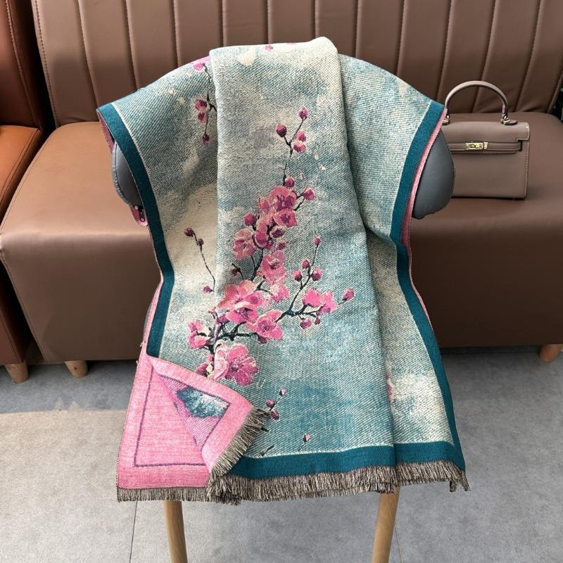 Scarf Women's winter plum blossom scarf Warm and thickened retro shawl with new fashionable high-end scarf
