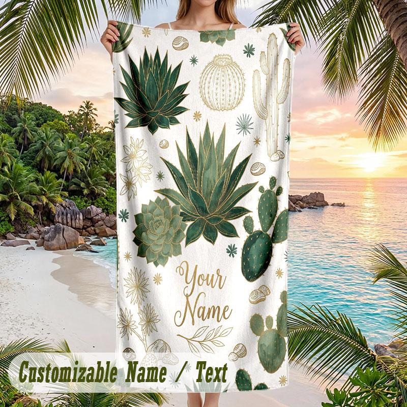 Strawberry Garden Theme Quick Dry Beach Towel Custom Name Text Print Large Sand Resistant Towel Beach Vacation