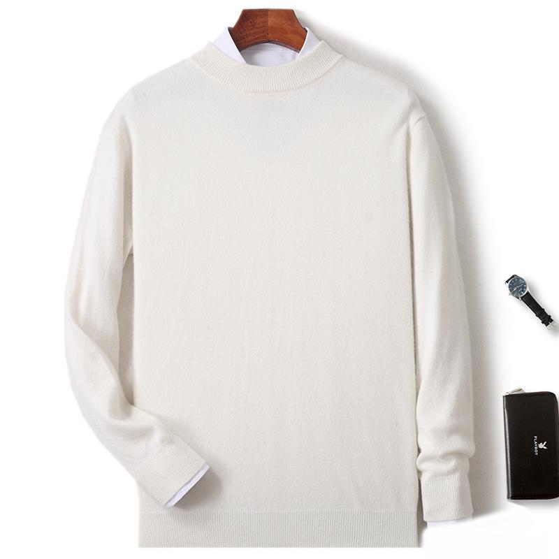 New Semi-turtleneck Cashmere Sweater Men's Thickened Sweater Solid Color Long-sleeved Wool Knitting