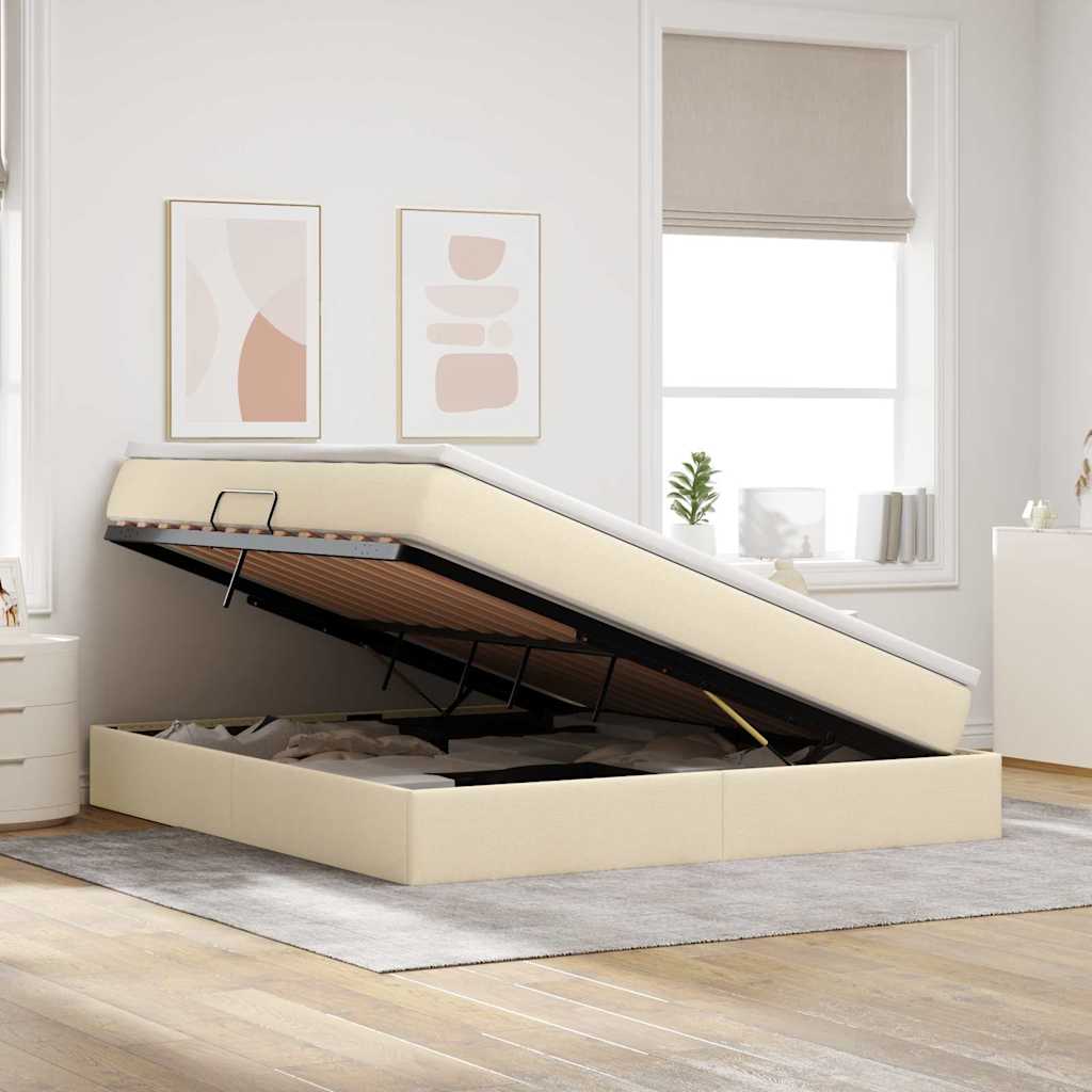 Storage Bed with Mattress Cream 160 X 200 Cm Polyester