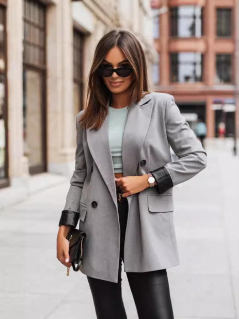 2024 Autumn/Winter Women's British Style Long Sleeve Plaid Coat