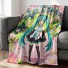 Hatsune Miku Rock Star Flannel Throw Blanket Gift for Anime Fan Summer Soft Nap Throw Sofa Blanket Bed Cover Travel Blanket