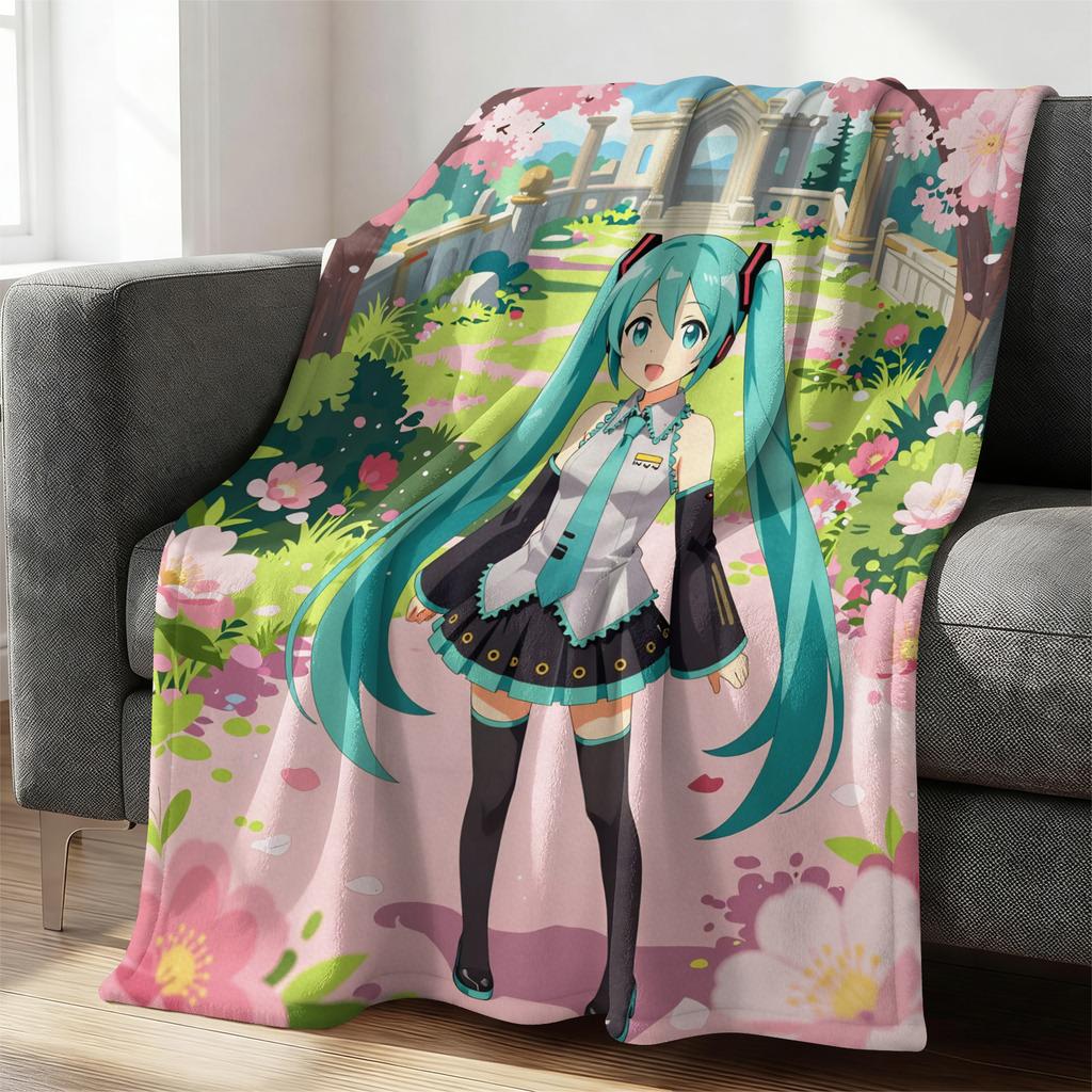 Hatsune Miku Rock Star Flannel Throw Blanket Gift for Anime Fan Summer Soft Nap Throw Sofa Blanket Bed Cover Travel Blanket