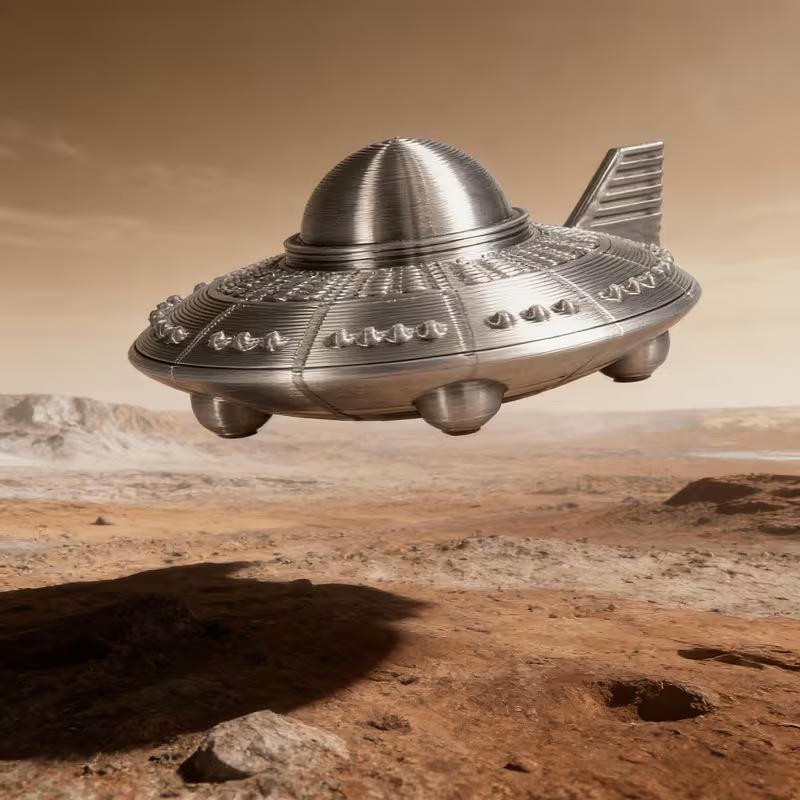 Retro Metal Style Ufo Figurines 3D Printed Sci-Fi Alien Spaceship Desk Ornaments For Space Enthusiasts Home Office Bedroom Decor