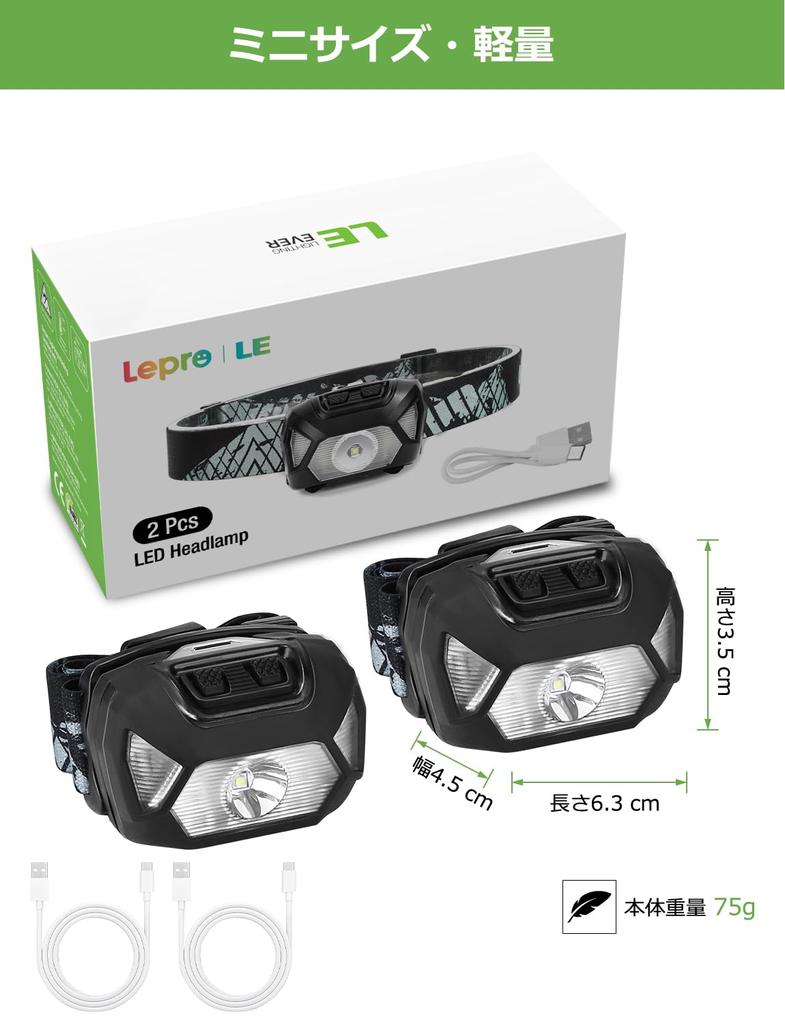 Strålkastare Uppladdningsbar LED-strålkastare Hög ljusstyrka LED-pannlampa Set om 2 Ljus 300 Belysningskabel Utrustad med Rött Sidoljus Perfekt för natten