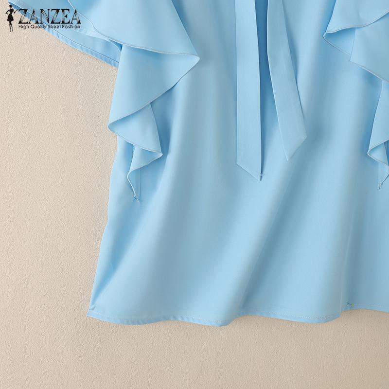 ZANZEA Women Casual Square Collar Ruffles Short Sleeve Loose Blouse