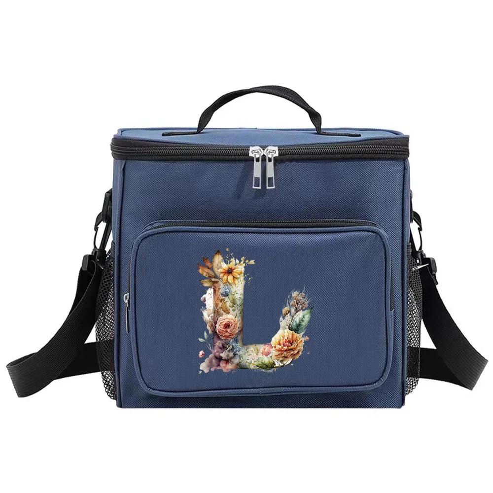 Shoulder Lunch Bag Insulated Bags Waterproof Cooler Box Thermal Organizer Handbag for Men and Women Floral Letter Pattern
