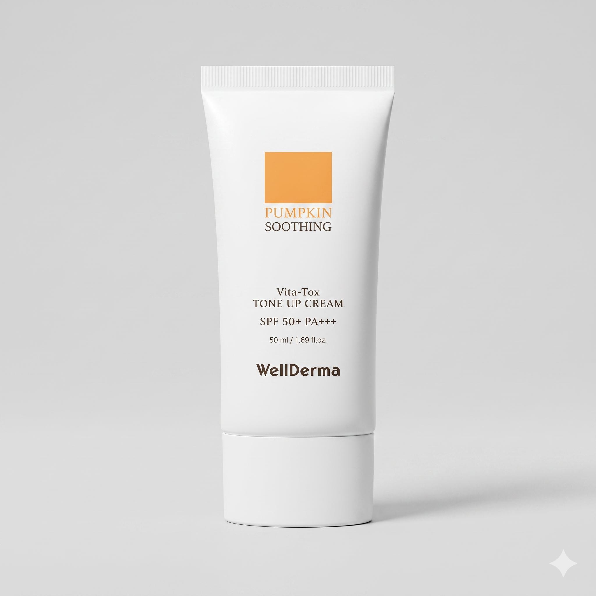 WellDerma Тыквенный успокаивающий крем-тон с витаминами Vita Tox (SPF 50+ PA +++) 50мл
