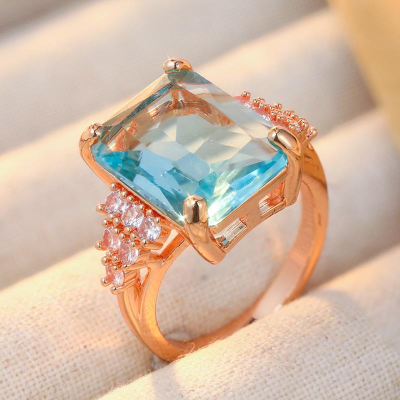 Luxus Eingelegter Weißer Meeresblau CZ Damenring Ästhetisch Goldfarbe Geometrie Tägliches Tragen Party Schmuck Jahrestag Geschenk 10 gray