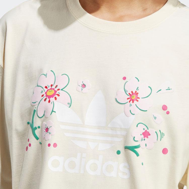 Adidas Originals Sakura Limited Edition SS23 Floral Logo Print Casual Round Neck Short Sleeve Tee Women Tops Milk-White IP3751
