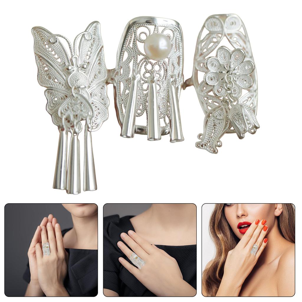 3Pcs Fashionable Ethnic Finger Rings Vintage Hollow Out Chinese Style Rings Set Fashion Alloy Jewelry for Women