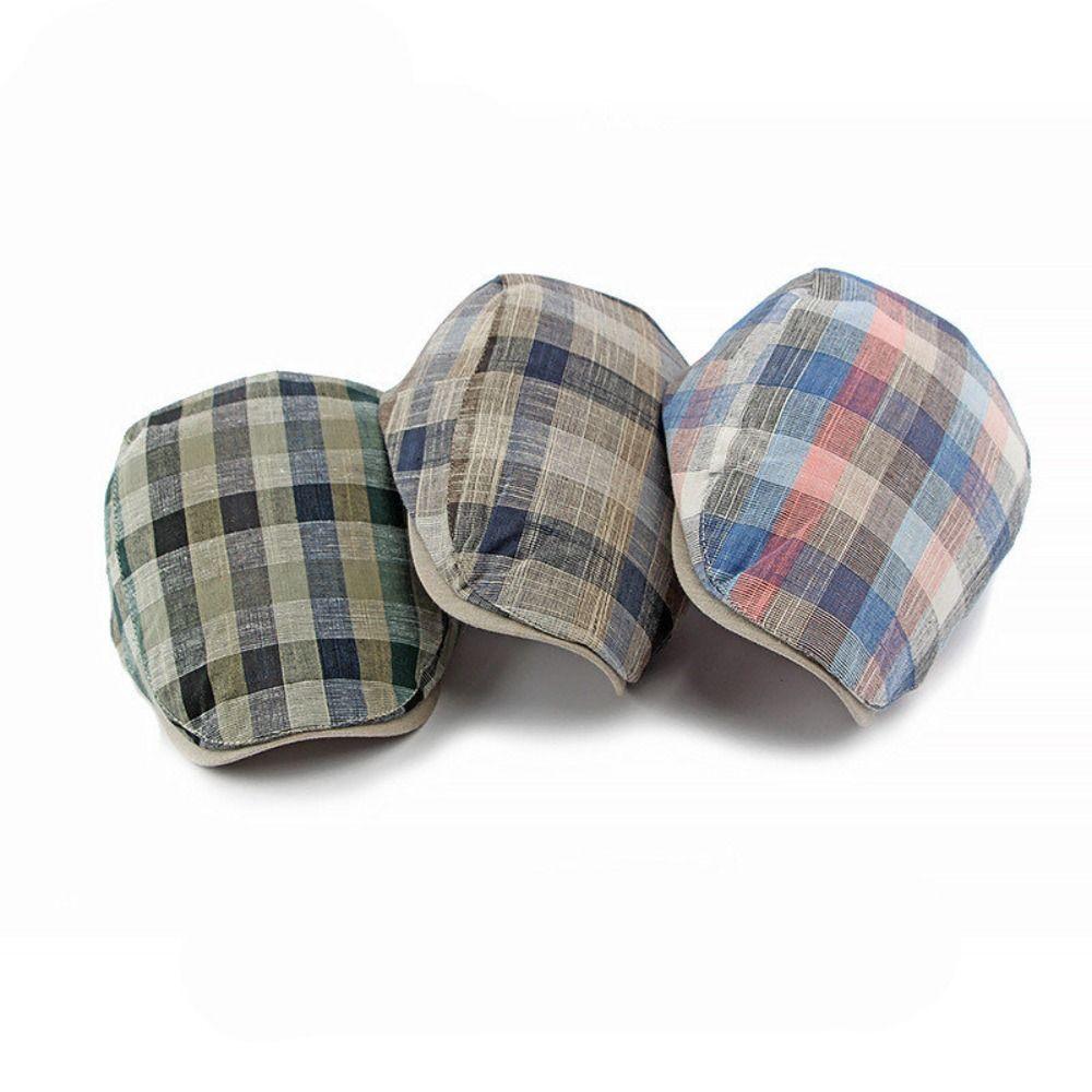Yiran Dayang Hat Men's New Flat Top Newsboy Caps Plaid Pattern Cotton Peaked Cap Hip Hop Style British Design Painter Beret Hats Four Seasons Wear