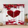 2pcs Romantic Red Rose Heart Printed Curtains, Love-Themed Design, Light-Filtering Fabric, Perfect for Bedroom Living Room Windo