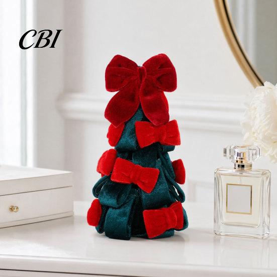 Non-deformable Velvet Fabric Bow Christmas Tree Decoration, Shaped Decoration Tabletop Ornament for Fireplace Dining Table Window Holiday Decor