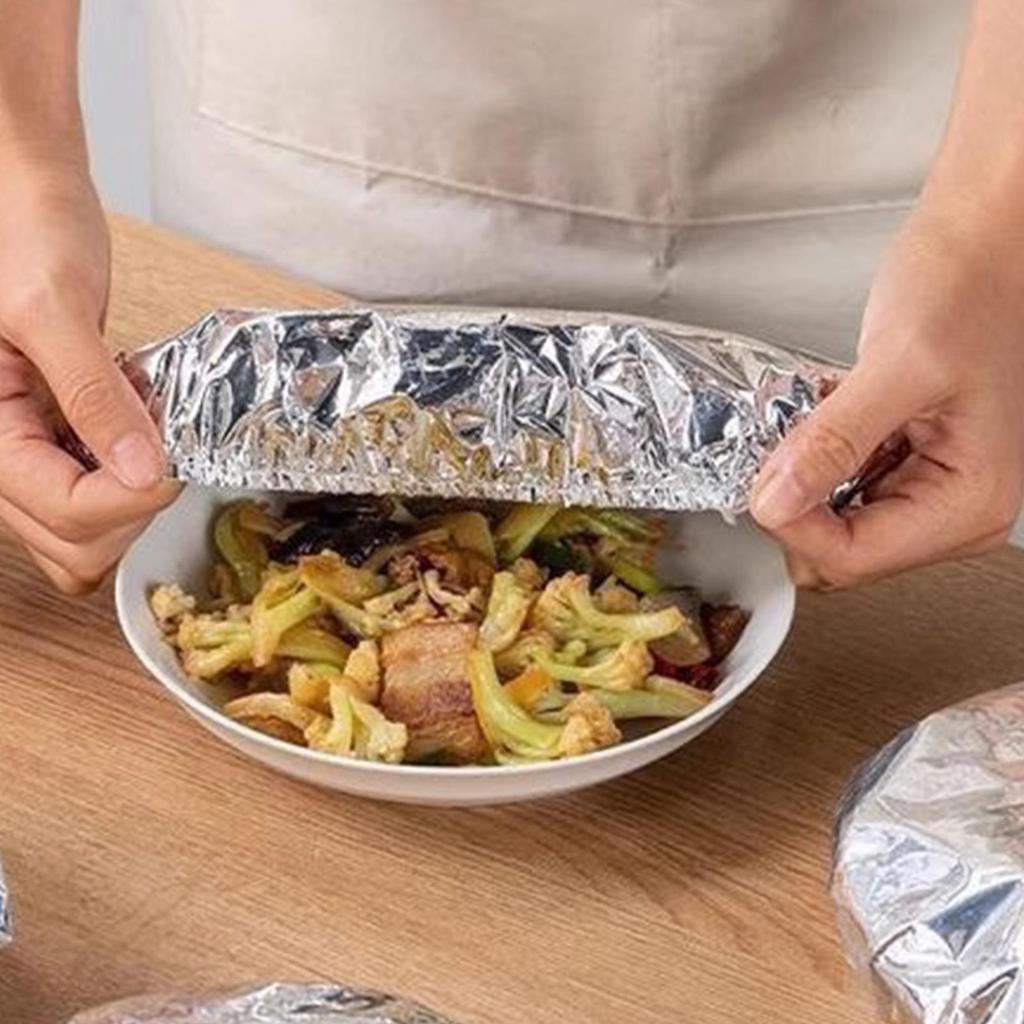 50pcs Reusable Aluminum Foil Film Insulation Cover Pop-up Tin Foil Food Insulation Cover Elastic Band Cling Film Fresh Keeping