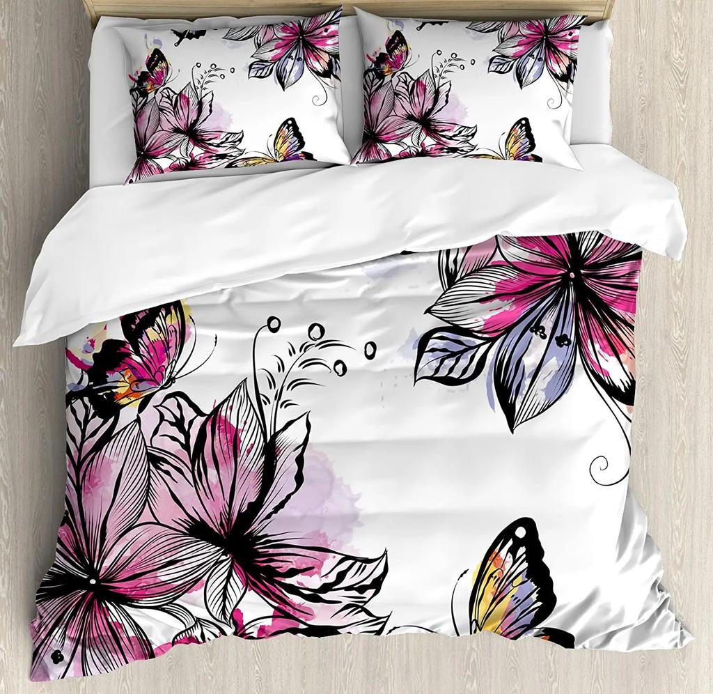 Floral Bedding Set Comforter Duvet Cover Pillow Shams Poppies Of Spring Season Pastoral Flowers Bot Bedding Cover Double Bed Set