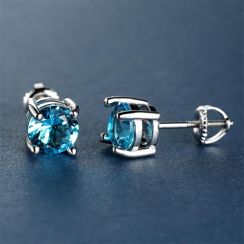 Luxury Female Crystal Green Stone Charm Silver Color Stud Earrings Cute Round Zircon Wedding Jewelry For Women