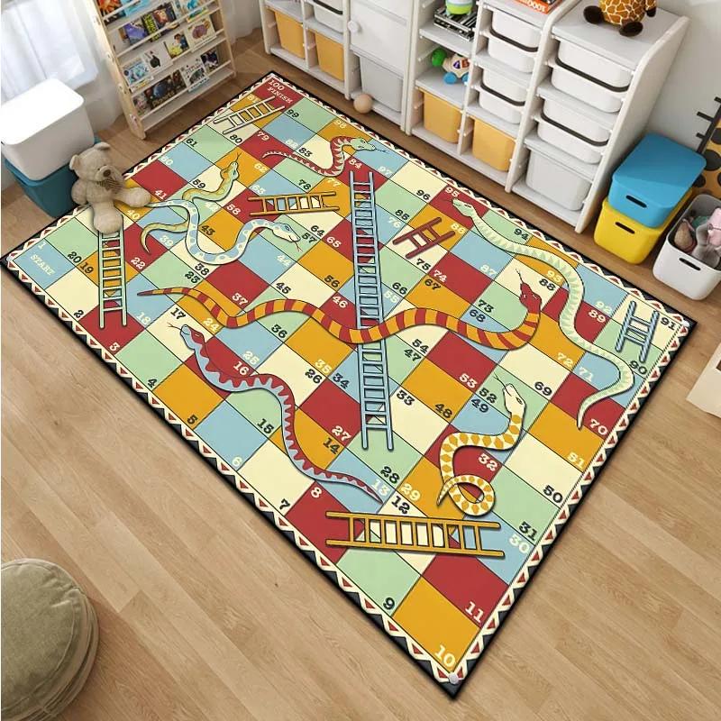 Cartoon Snake and Ladder Board Game Pattern Living Room Bedroom Carpet Bedside Bathroom Floor Mat 15 Sizes Kid's Room Play Mats