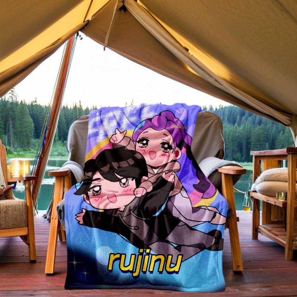 

Chibi Anime Couple Art Print: Cute Flying Duo with Rainbow Background Blanket Lightweight Flannel Throw Blanket for Sofa, Bed, Travel, Camp 130x150cm