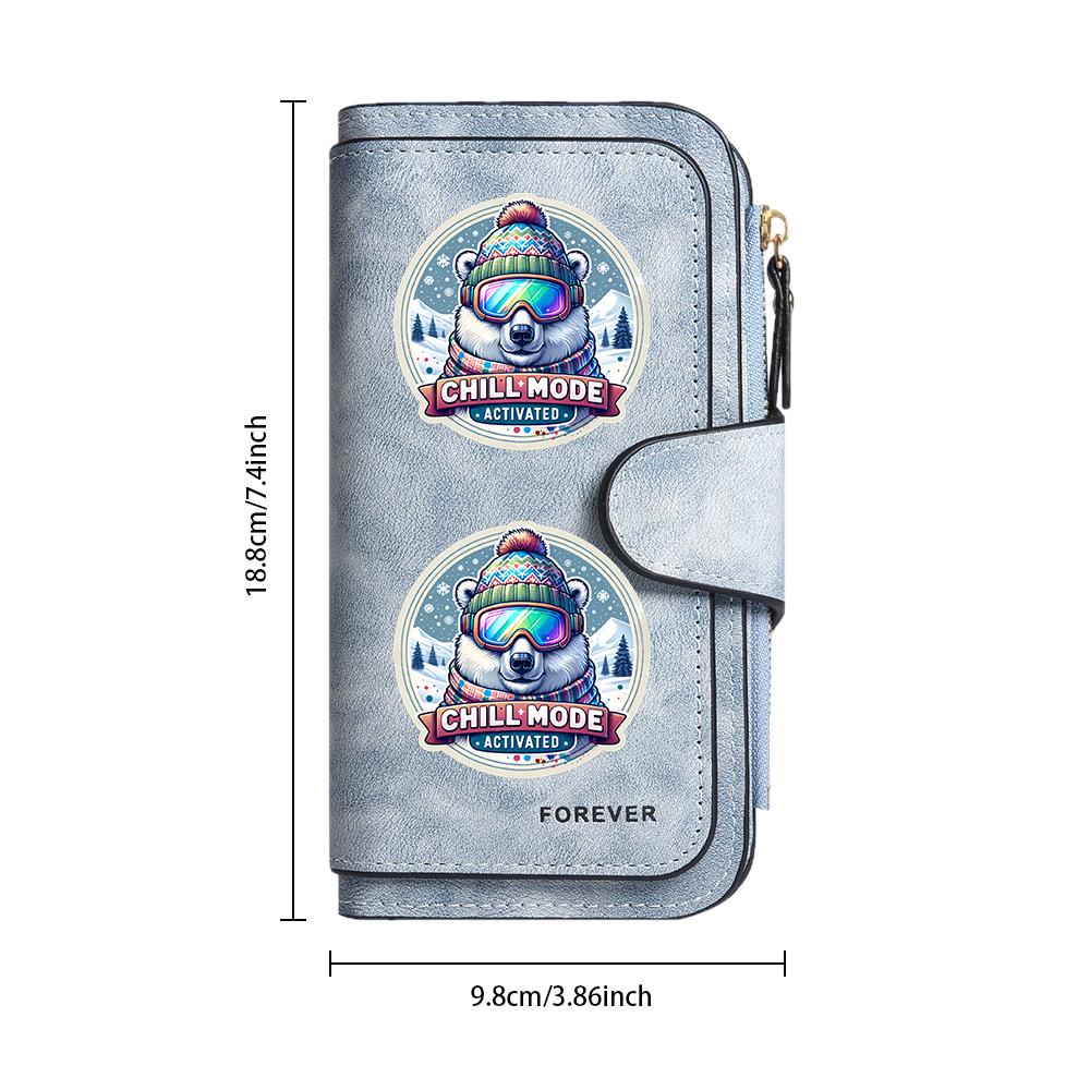 Cute Polar Bear Print Long Wallet Fashion Casual Large Capacity Card Holder PU Leather Purses for Daily Use