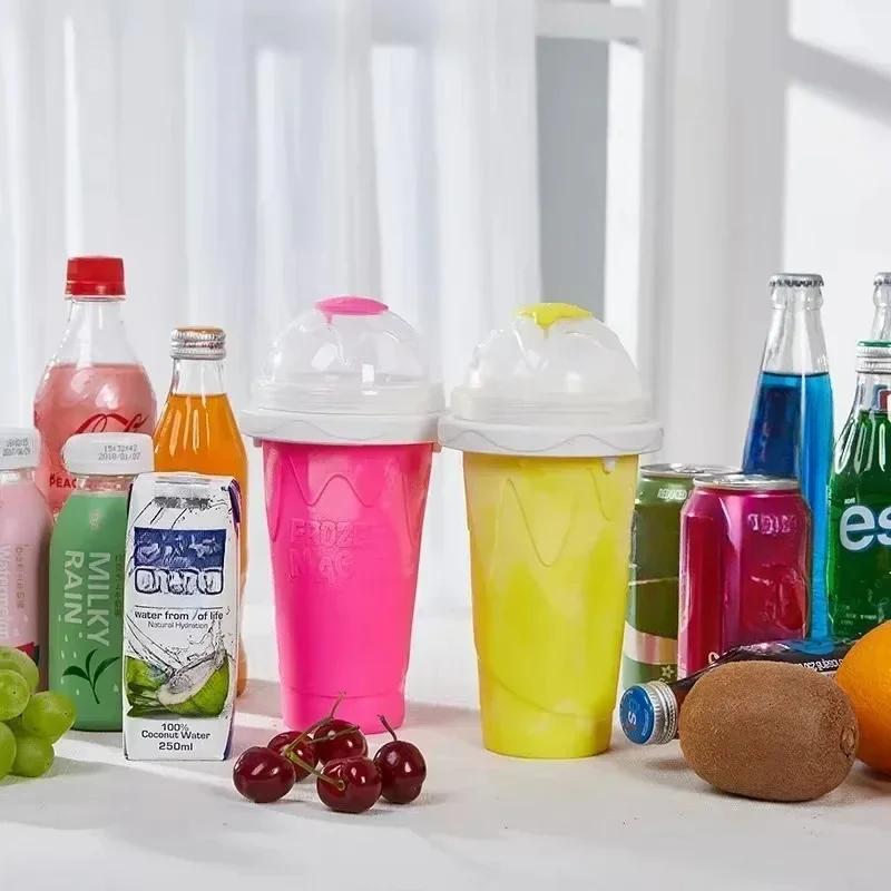 Rychle mražený silikonový pohár na smoothie, výrobník zmrzliny, stlačovací pohár, DIY výrobník mléčných koktejlů a ledové tříště, chladicí láhev na vodu, kuchyňský gadget