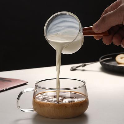 Szklana miarka żaroodporna Kubek do mleka ze skalą Kuchenny Jigger do kawy espresso Dwuczęściowy kubek uncji z drewnianą rączką