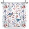 Underwater World Theme Bathroom Curtains Jellyfish Sea Turtles Sharks Waterproof Polyester Shower Curtain Decor With 12 Hooks
