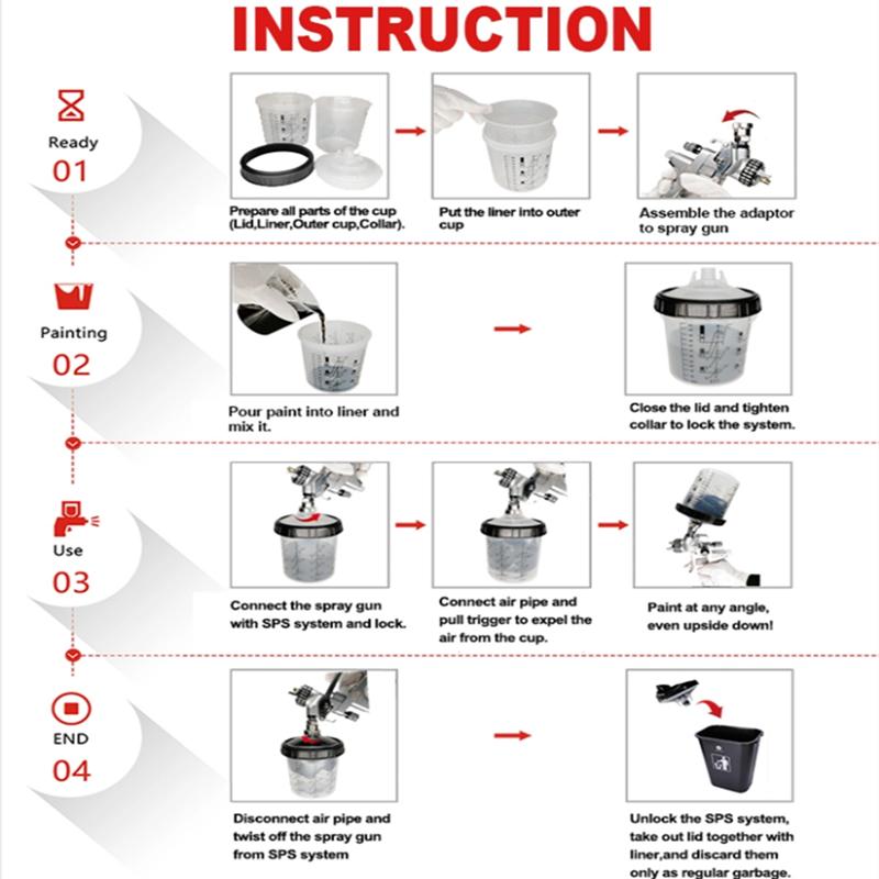 50Pcs/Set Spray Gun Paint Mixing Cup H/O Quick Cup Spray Gun Tank 200ML/400ML/600ML Disposable Paint Cup