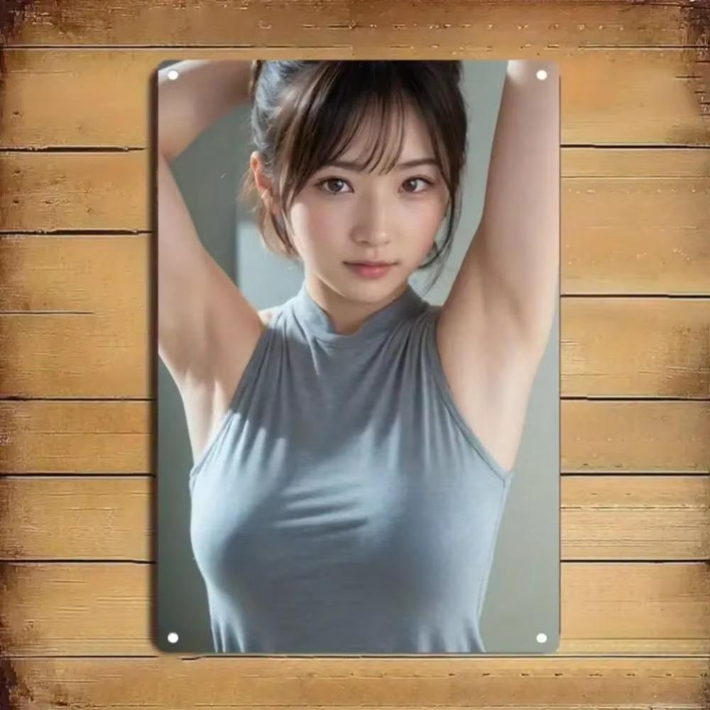 Metal Wall Art Portrait Light Blue Woman Figure Aluminum Plaque Home Bar Office Decor Gift