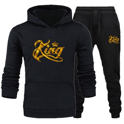 Ensemble de vêtements de sport à manches longues pour hommes et femmes, pull imprimé roi ou reine, ensemble à capuche d'automne et d'hiver, 2 pièces