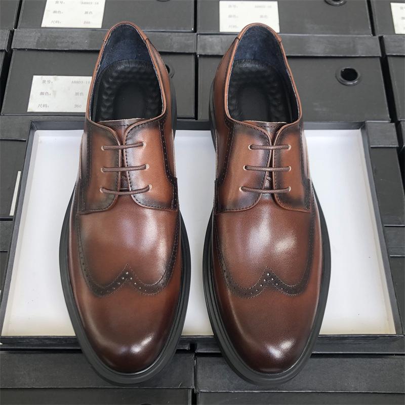 Brock Engraved Leather Shoes Men'S Business Dress Leather Breathable Suit Work Shoes Men'S Groom Wedding Shoes High-End