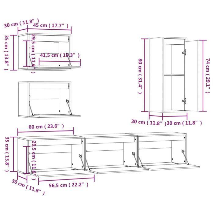VidaXL Meubles TV 6 pcs Blanc, Bois massif de pin