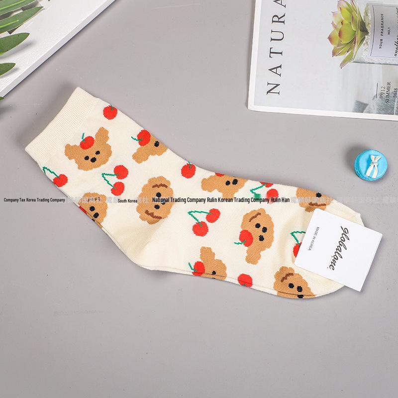 GLW225 Women s Trendy Korean Cartoon Bear Socks - Autumn/Winter Mid-Calf Style One Size