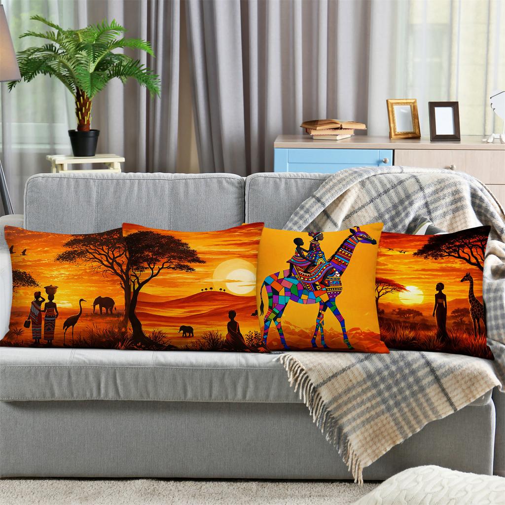 Shadows Of African Grassland Animals Printing Pillow Cover Short Plush Suitable Living Rooms Bedrooms Sofas Throw Cushion Cover