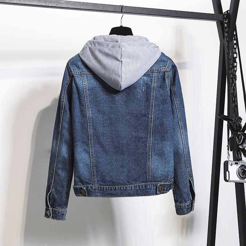 Giacca di jeans da donna taglie forti corta corta con cappuccio manica lunga capospalla casual azzurro chiaro classico vintage