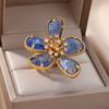 Stainless Steel Blue Zircon Flower Ring For Women Open Adjustable Flower Ring Wedding Aesthetic Jewelry Gift bijoux femme