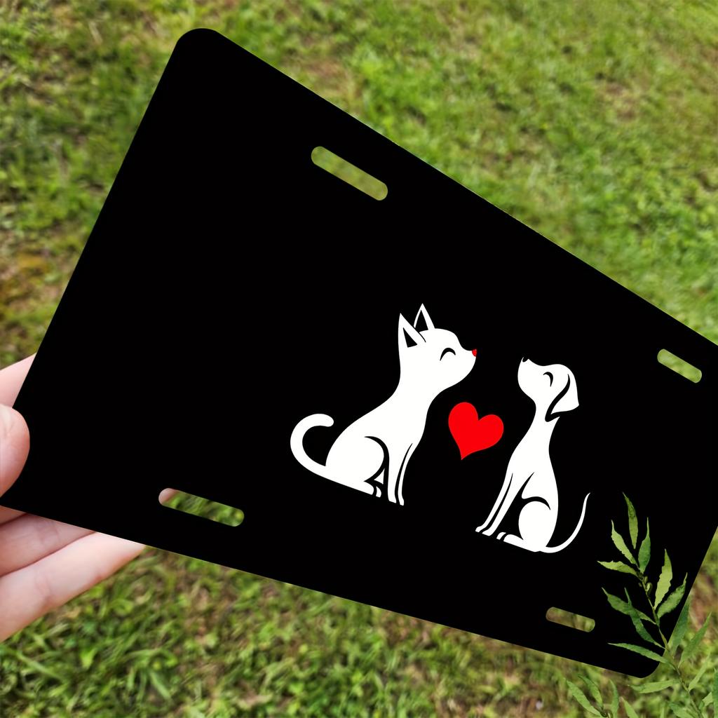 D Flat Car P for Decoration Only Posters Cat and Dog HeartShaped Front License Plate Cover Fun Standard Plate Decoration