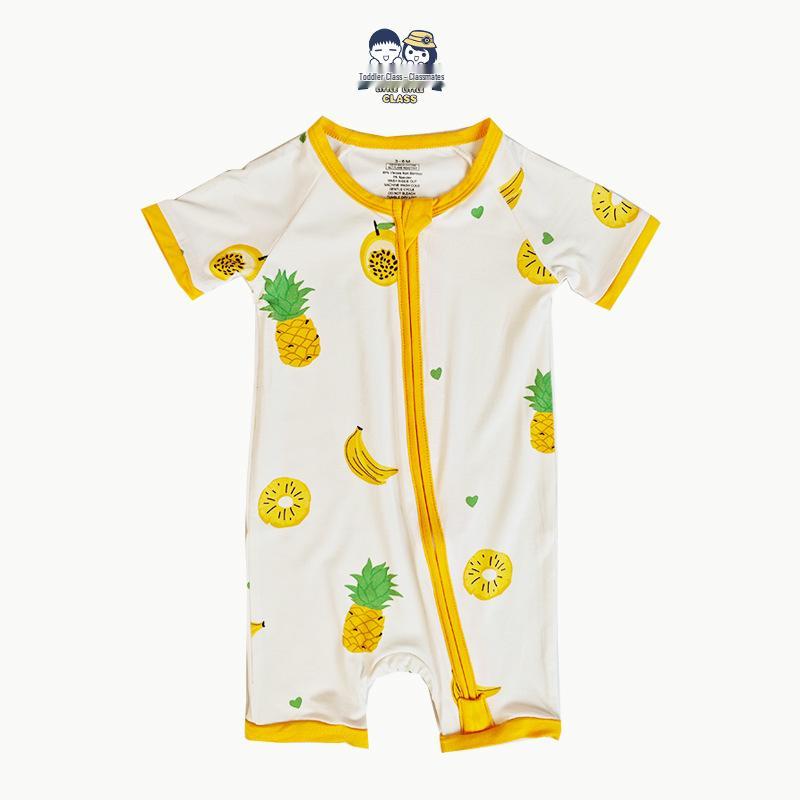 Baby Bamboo Fiber Romper - All-Over Print Short Sleeve Crawling Suit