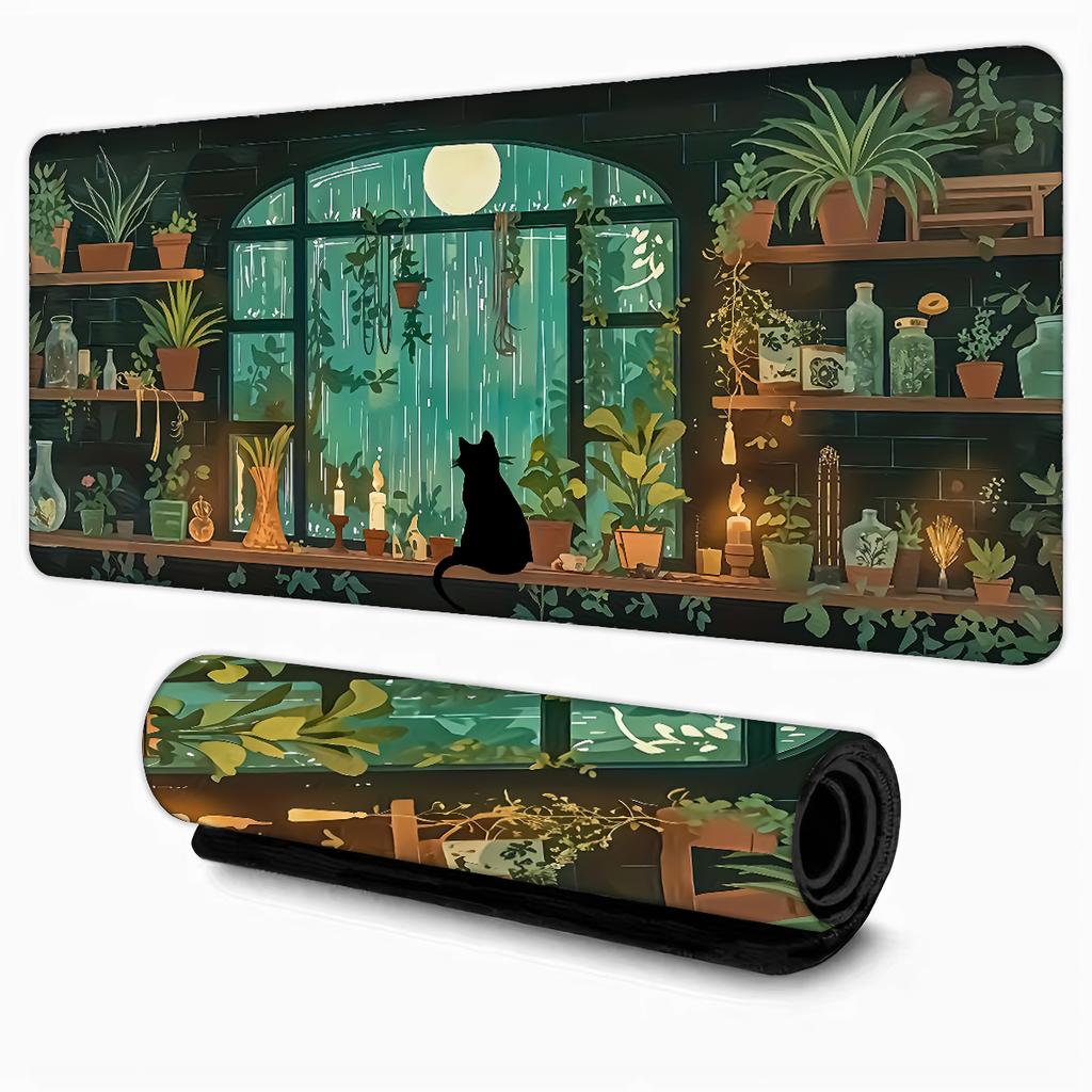 Green Aesthetic Cute Cat Design anime Mouse Pad Desk Mat Gaming pad NonSlip Stitched Edge desk accessories Computer mousepads
