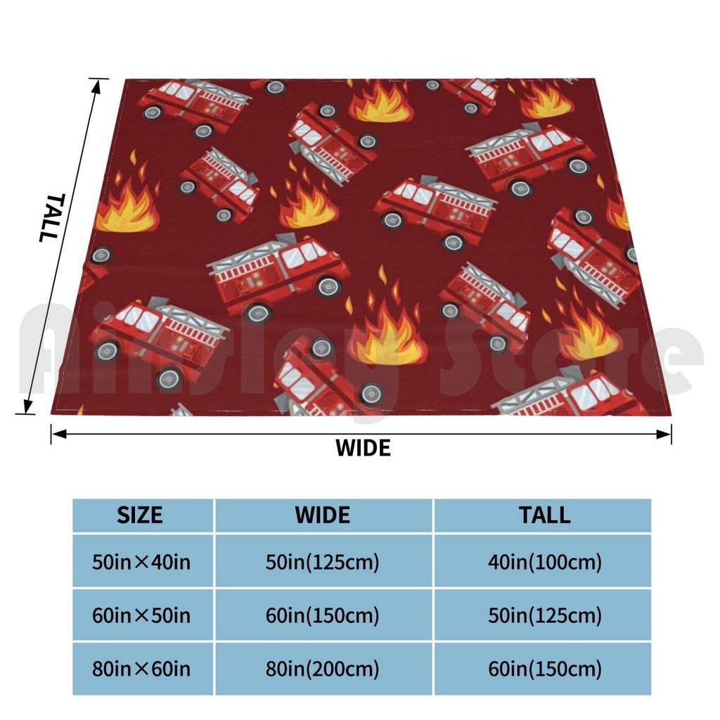Red Fire Truck Blanket For Sofa Bed Travel Flames Fire Truck Fire Engine Red Firefighter Cool Kids Fireman