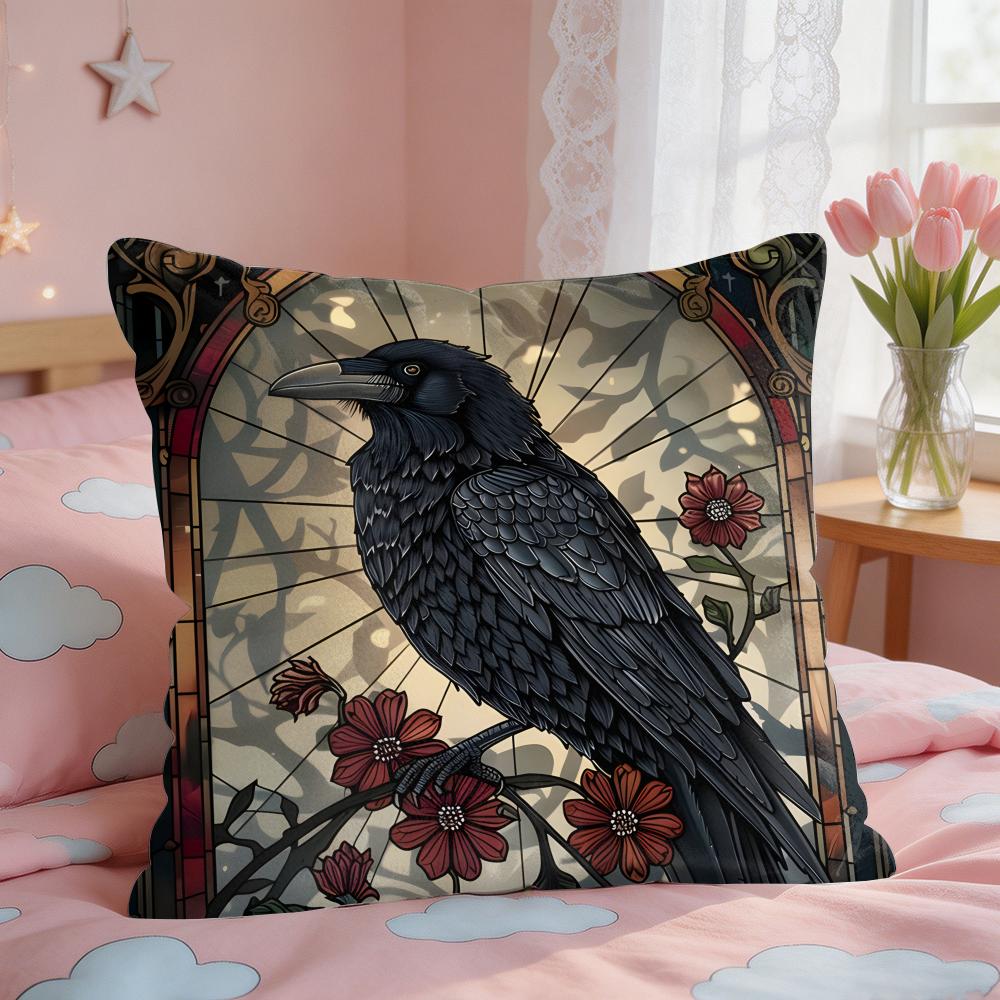 Vintage Black Crow Cushion Cover Square Short Plush Pillow Case Living Room Sofa Home Decor Funda X