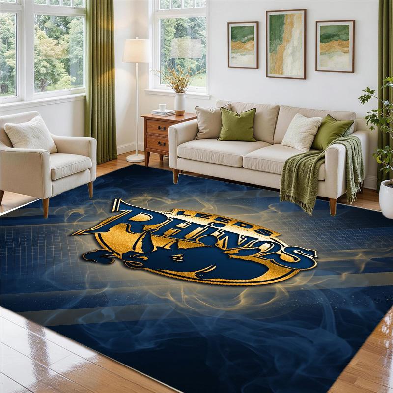 Leeds Rhinos Design Crystal Velvet Rug Soft Decorative Mat for Bedroom Entrance